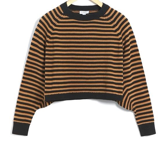 Anthropologie Current Air Aleta Cropped Pullover Sweater Brown Black Stripes - Picture 4 of 4